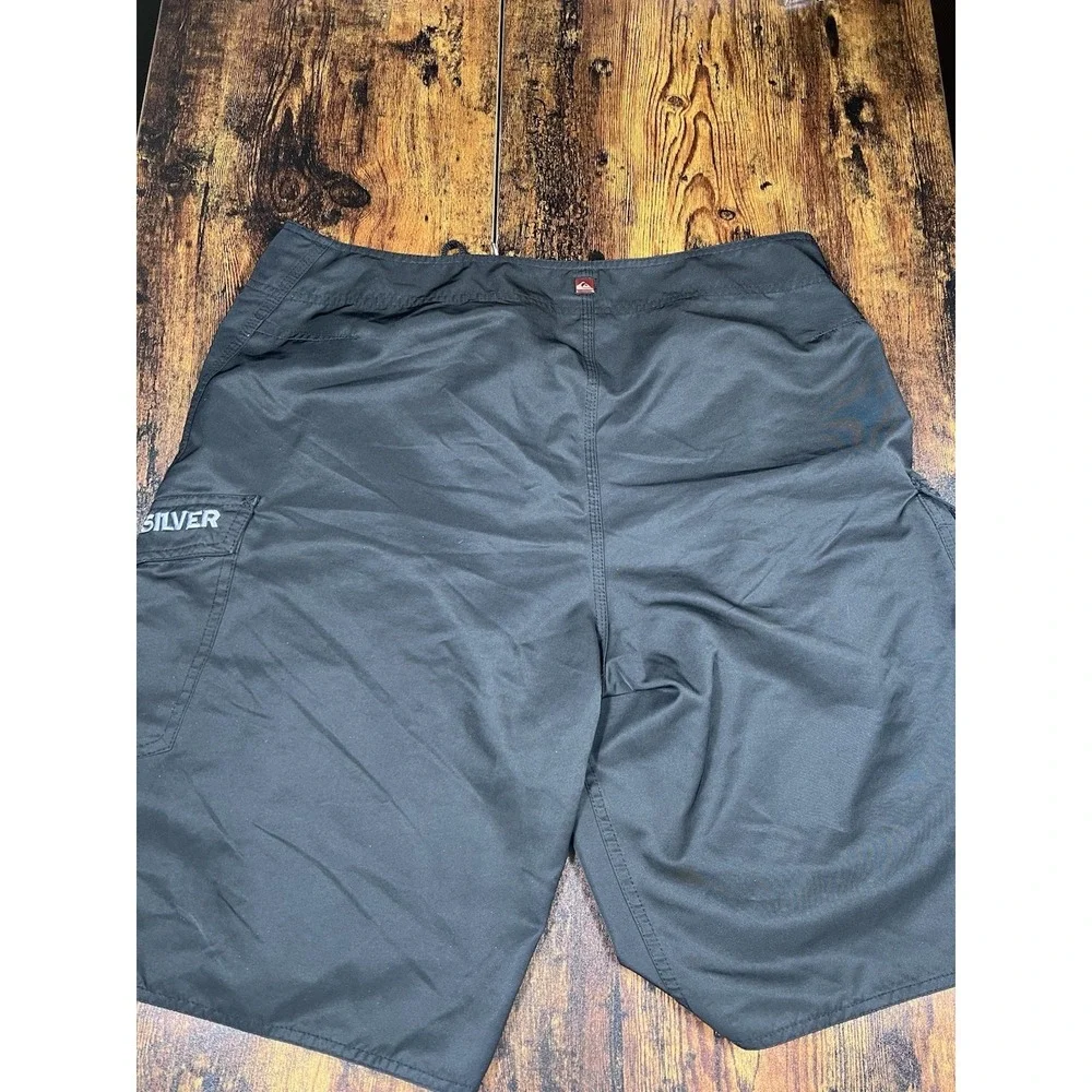 Quicksilver Mens‎ Sz 34 XL Board Short Swim Trunks Black Cargo Pockets Unlined